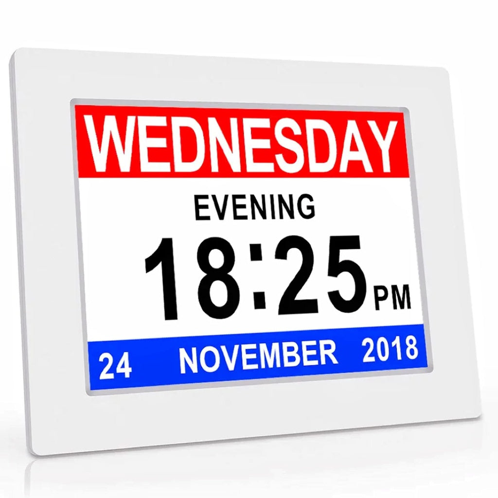 Day Date Calendar Clock Dementia Clock Digital Alarm Clock with Large LCD Screen (White)