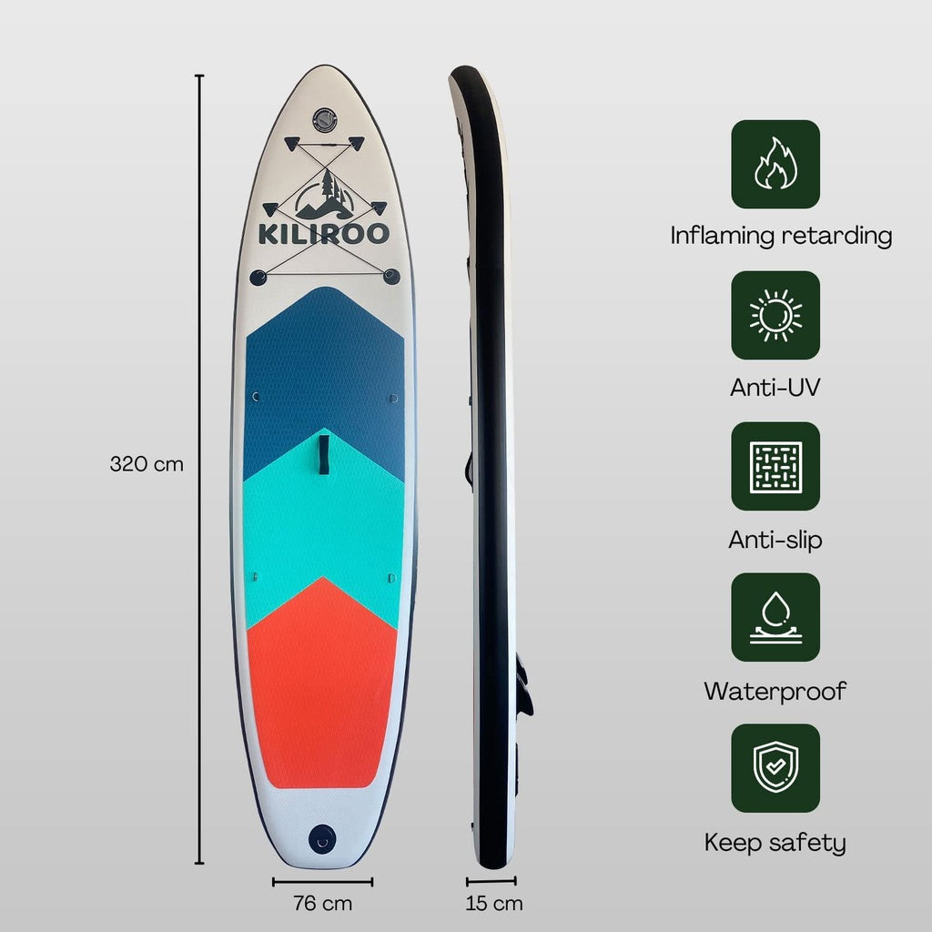 Inflatable Stand Up Paddle Board Balanced SUP Portable Ultralight, 10.5 x 2.5 x 0.5 ft, with EVA Anti-Slip Pad Grey, Tiffany Blue & Red