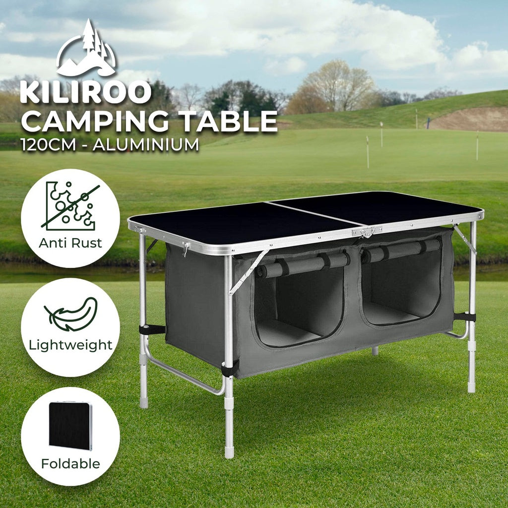 Camping Table 120cm Black With Grey Storage Bag