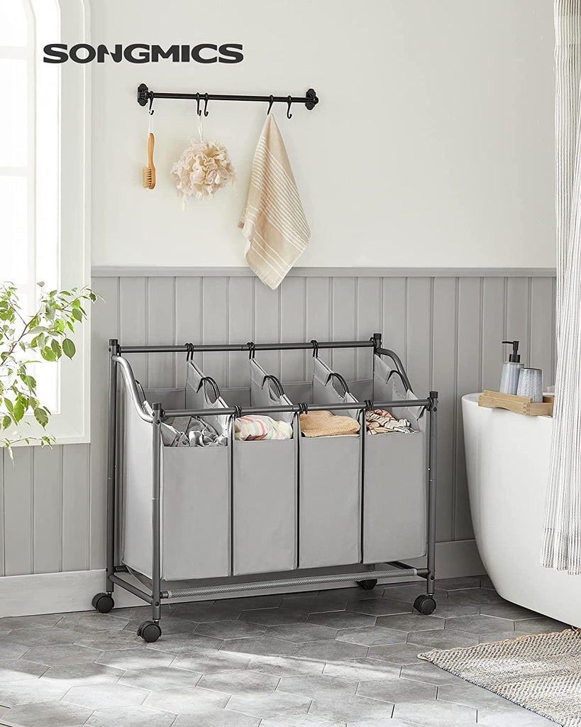 Laundry Basket with 4 Removable Laundry Bin on Wheels Gray