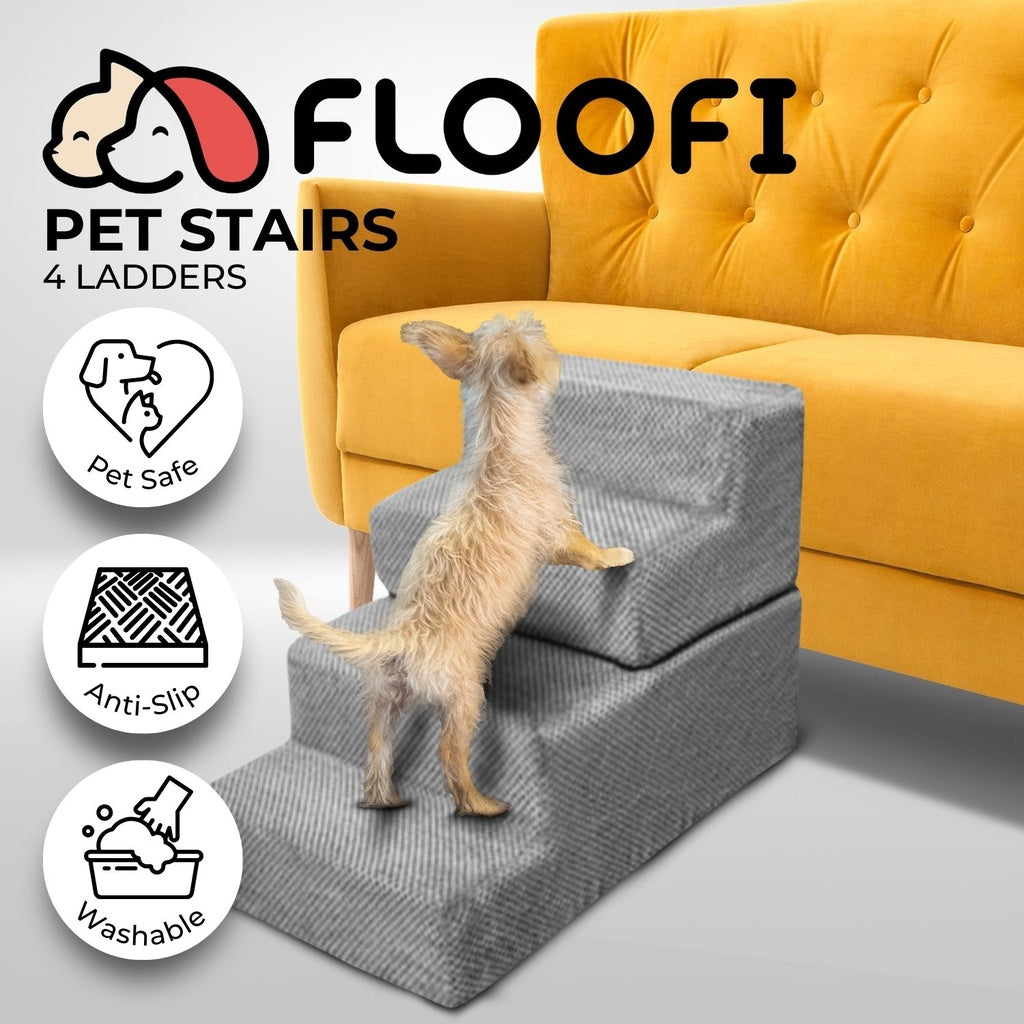 4-Step Detachable Memory Foam Pet Stairs with Removable Washable Cover (Grey)