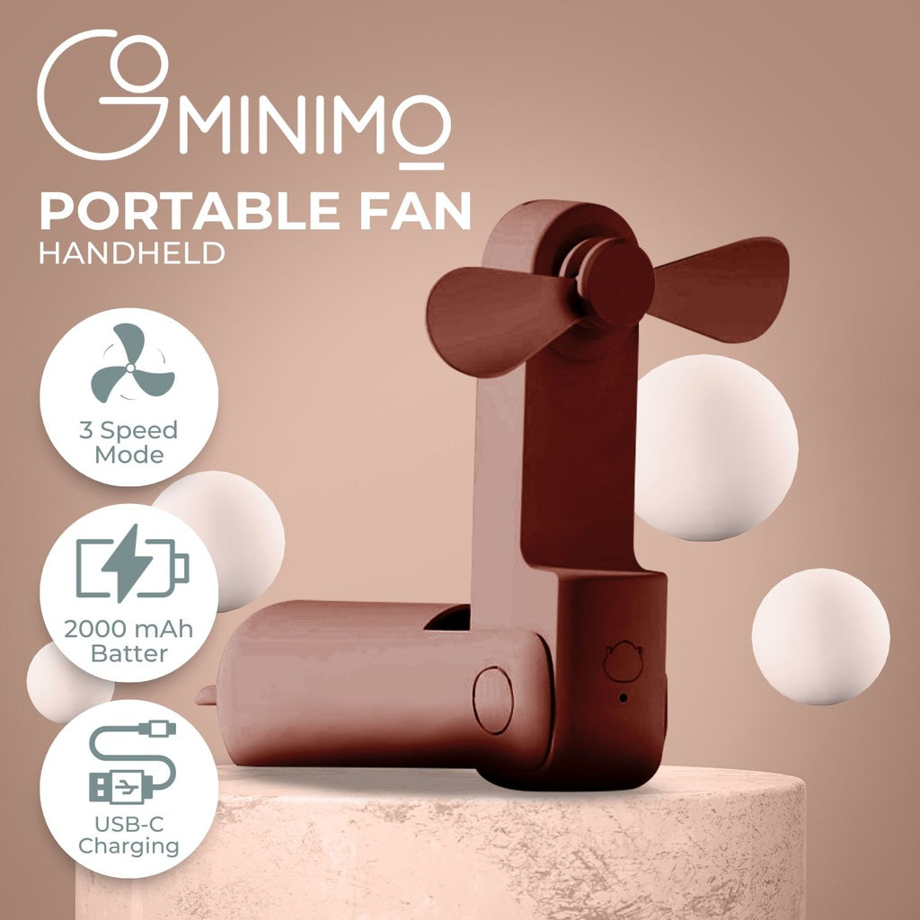 USB Rechargeable Portable Compact Handheld Fan with 3 Speed Brown