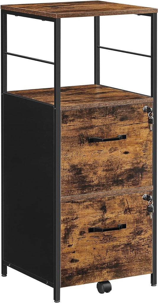 Filing Cabinet with 2 Drawers Rustic Brown and Black