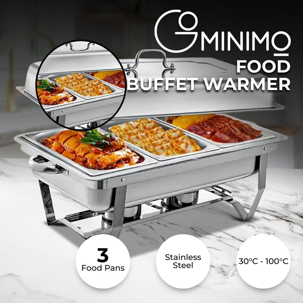 9L Chafing Dish Multifunctional Stainless Steel Food Buffet Warmer Pan 3x 3L