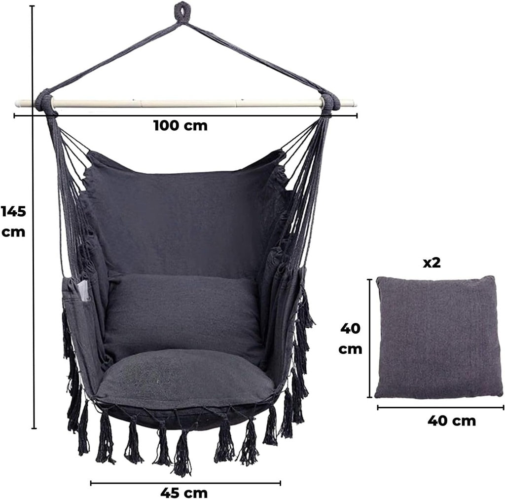 Hammock Chair Swing with Cushion and Pillow Weather-Resistant, Easy Assembly, 360° Rotation, Sturdy, Dark Grey