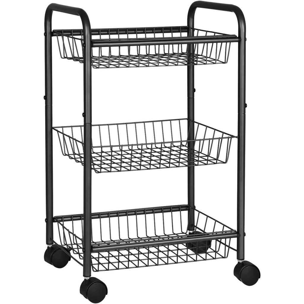3-Tier Metal Rolling Cart on Wheels with Removable Shelves Black