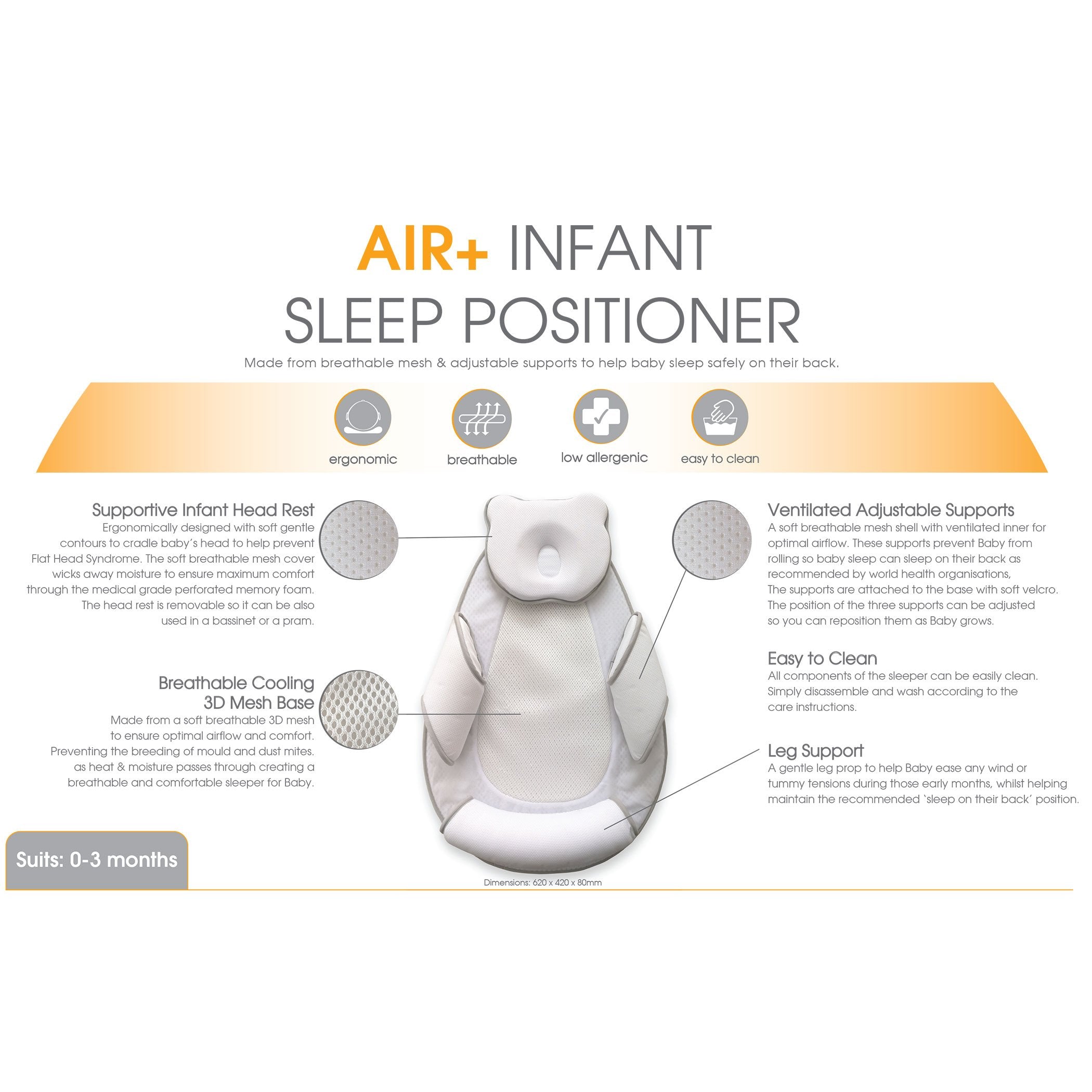Air+ Infant Sleep Positioner with Head Rest