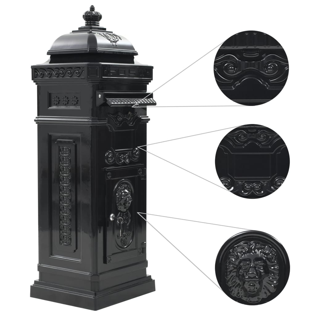Pillar Letterbox Aluminium Vintage Style Rustproof Black