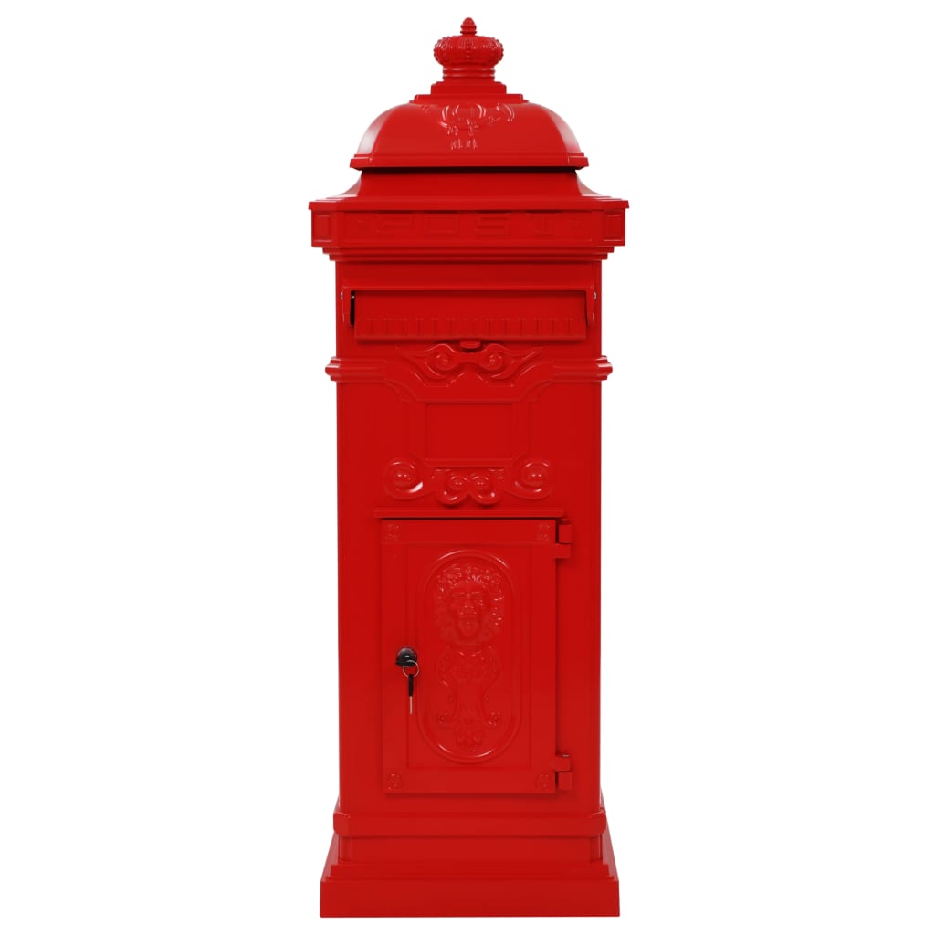 Pillar Letterbox Aluminium Vintage Style Rustproof Red