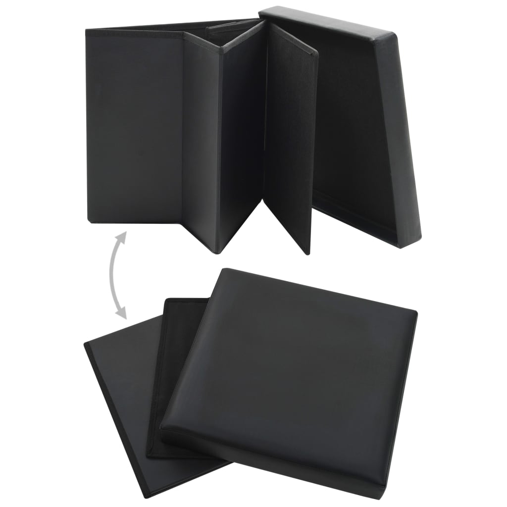 Folding Storage Stool Black Faux Leather