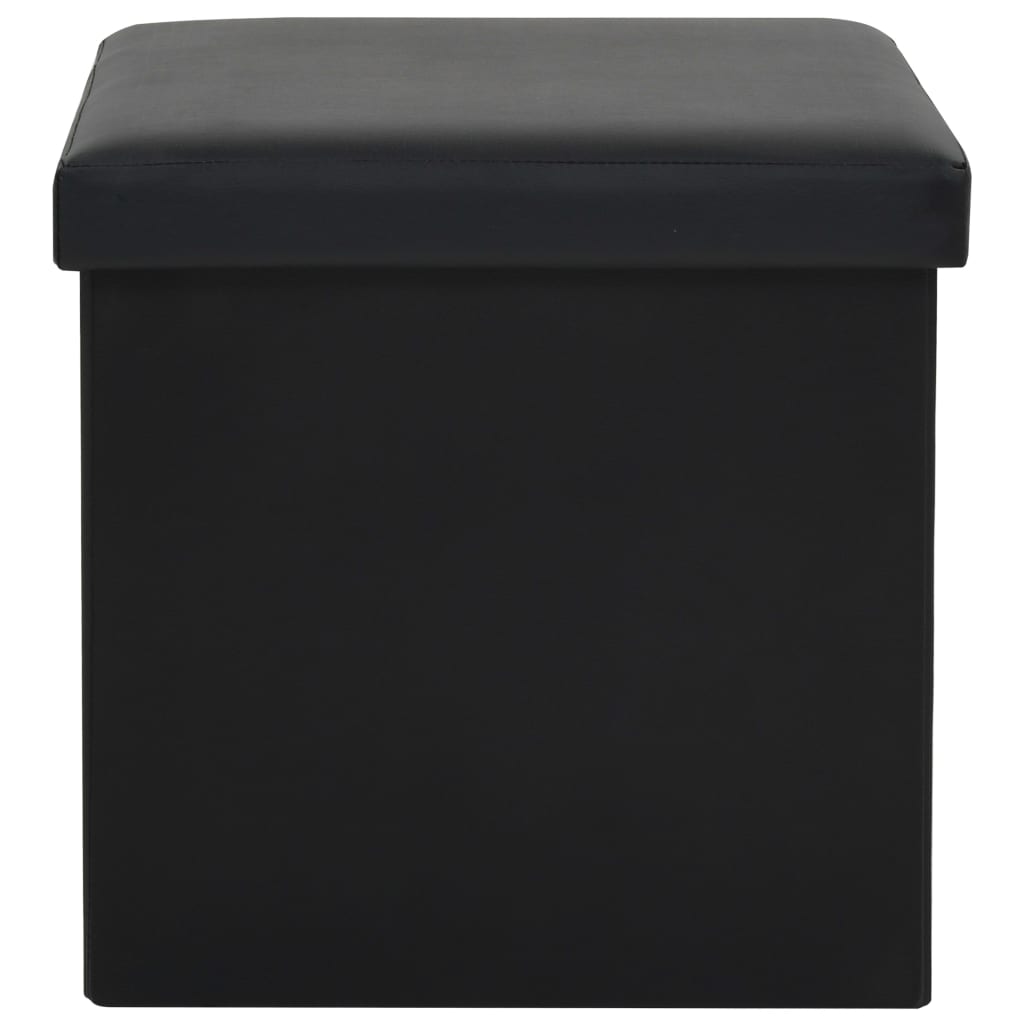 Folding Storage Stools 2 pcs Black Faux Leather