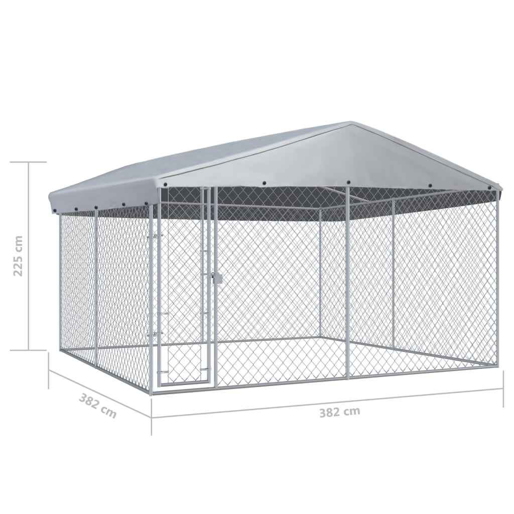 Outdoor Dog Kennel with Roof 382x382x225 cm