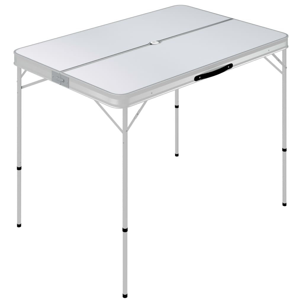 Folding Camping Table with 2 Benches Aluminium White