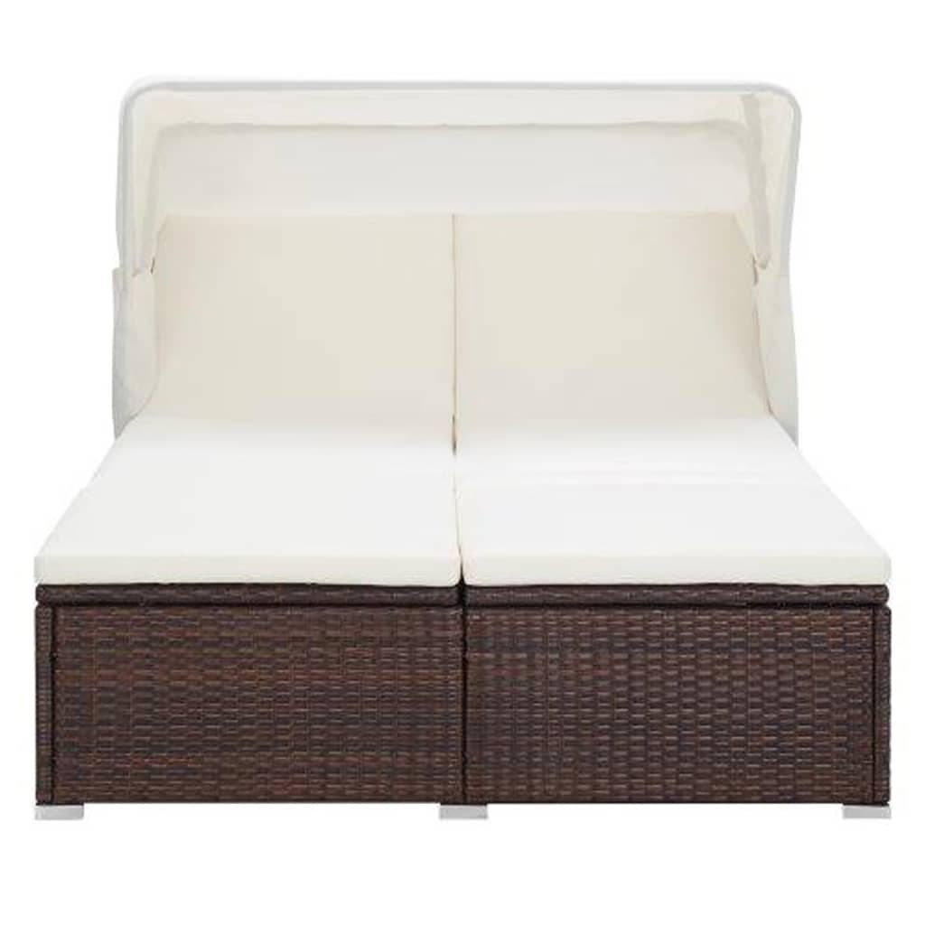 2-Person Sunbed with Cushion Poly Rattan Brown