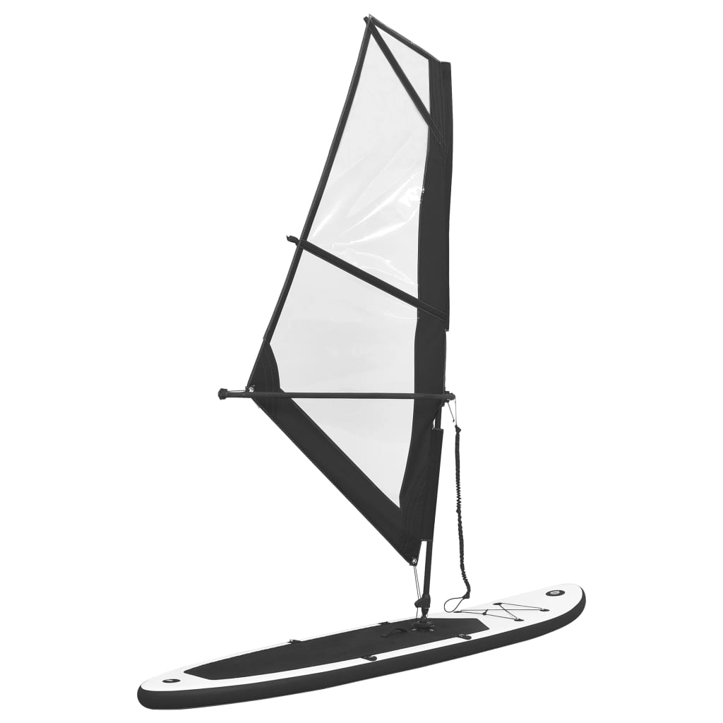 Inflatable Stand Up Paddleboard with Sail Set Black and White