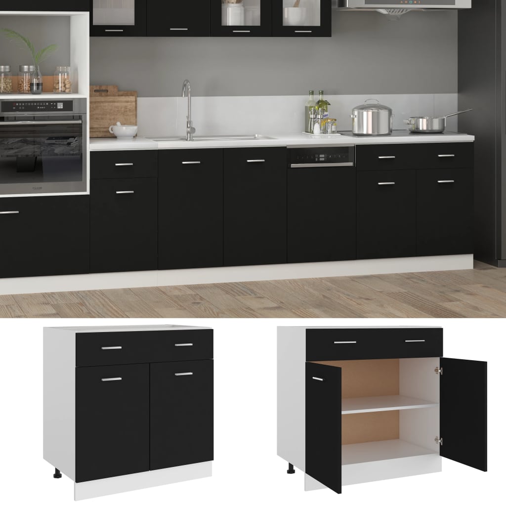 Drawer Bottom Cabinet Black 80x46x81.5 cm Engineered Wood