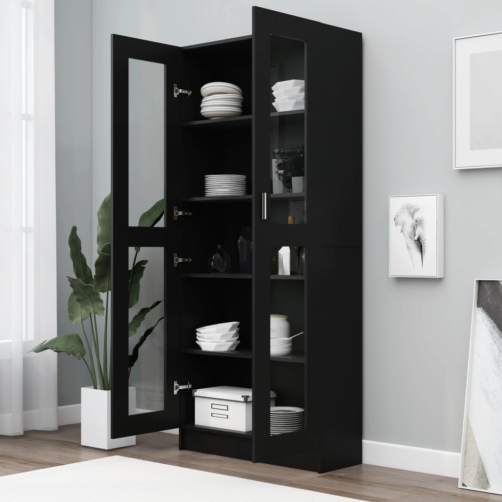 Vitrine Cabinet Black 82.5x30.5x185.5 cm Engineered Wood