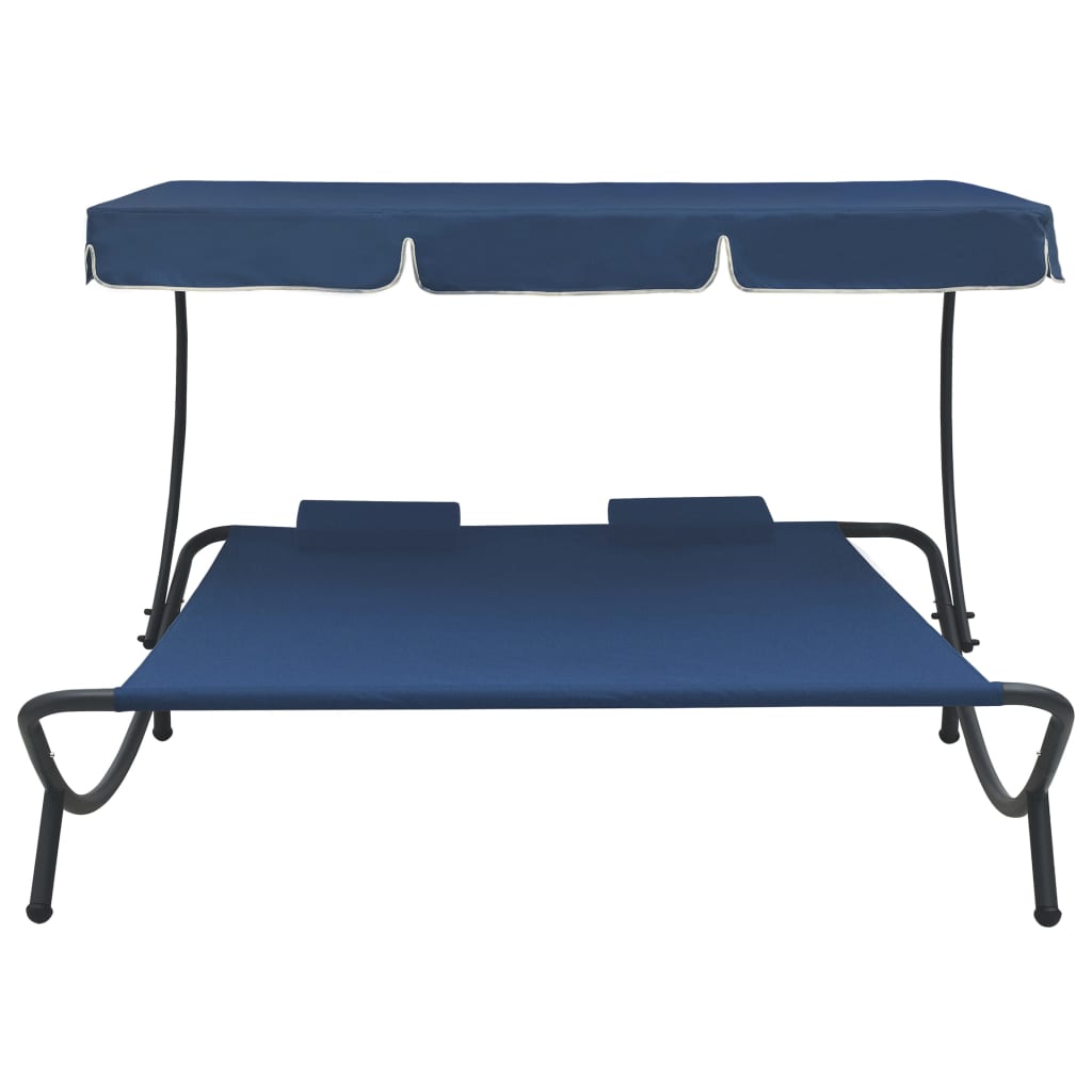 Outdoor Lounge Bed with Canopy and Pillows Blue