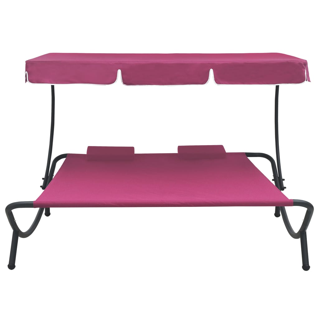 Outdoor Lounge Bed with Canopy and Pillows Pink