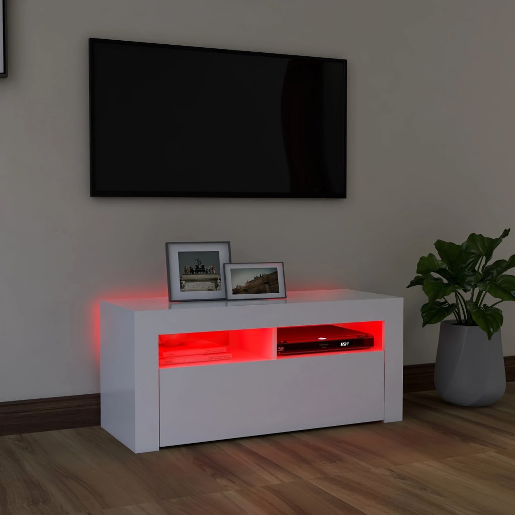 TV Cabinet with LED Lights White 90x35x40 cm