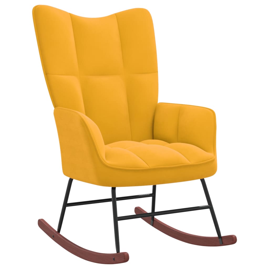 Rocking Chair with a Stool Mustard Yellow Velvet