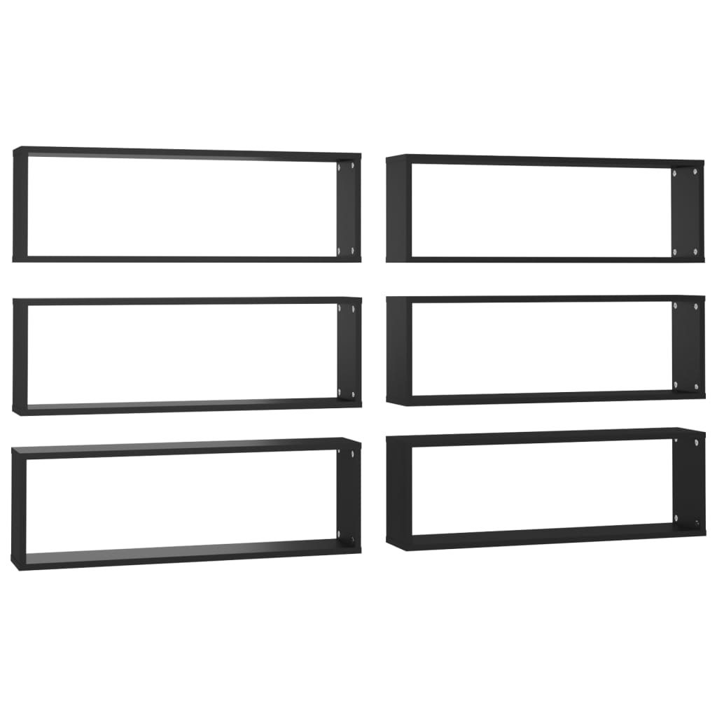 Wall Cube Shelves 6 pcs Black 80x15x26.5 cm Engineered Wood
