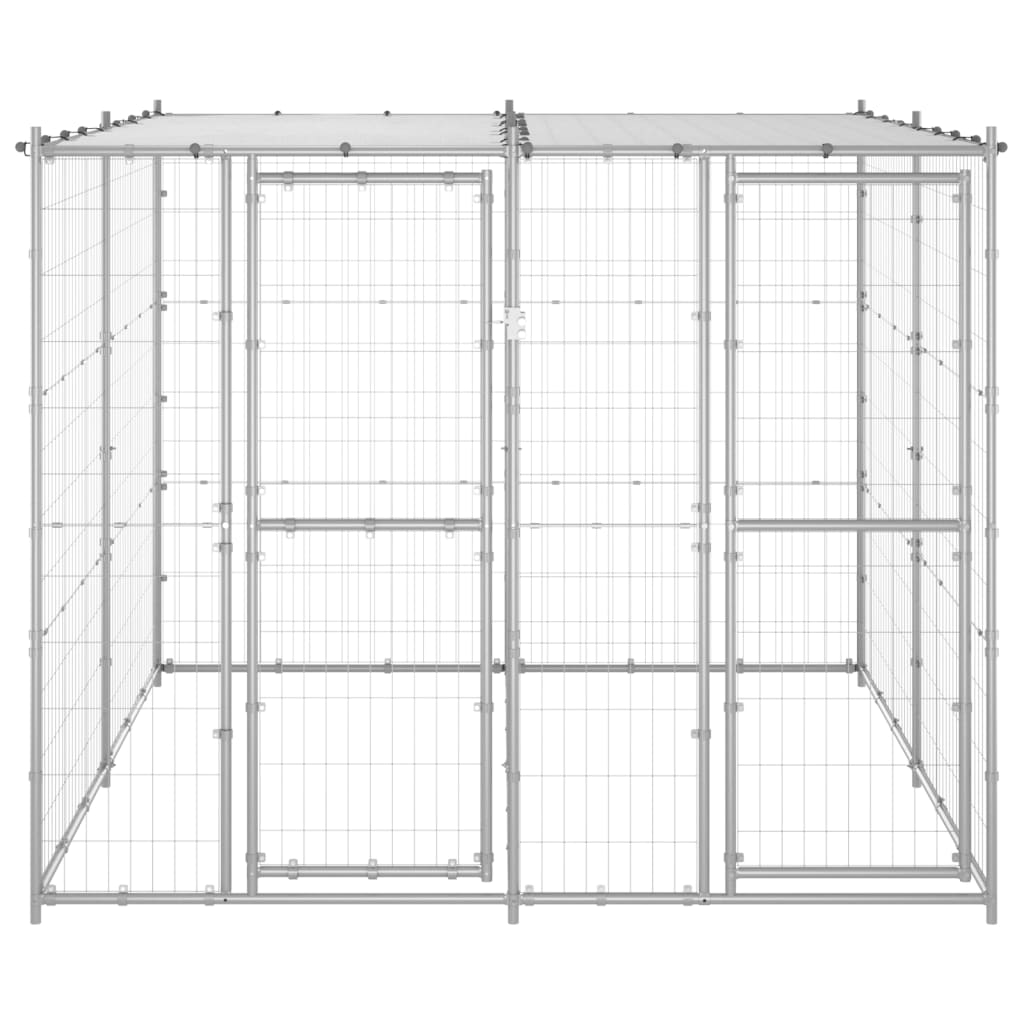 Outdoor Dog Kennel Galvanised Steel with Roof 4.84 m²