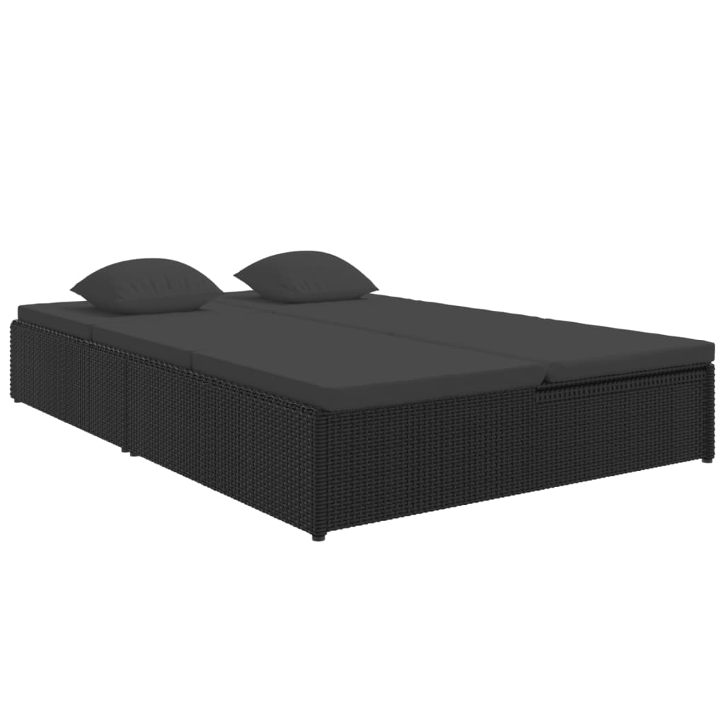 Convertible Sun Bed with Cushions Poly Rattan Black