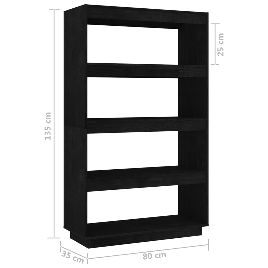 Book Cabinet/Room Divider Black 80x35x135 cm Solid Pinewood