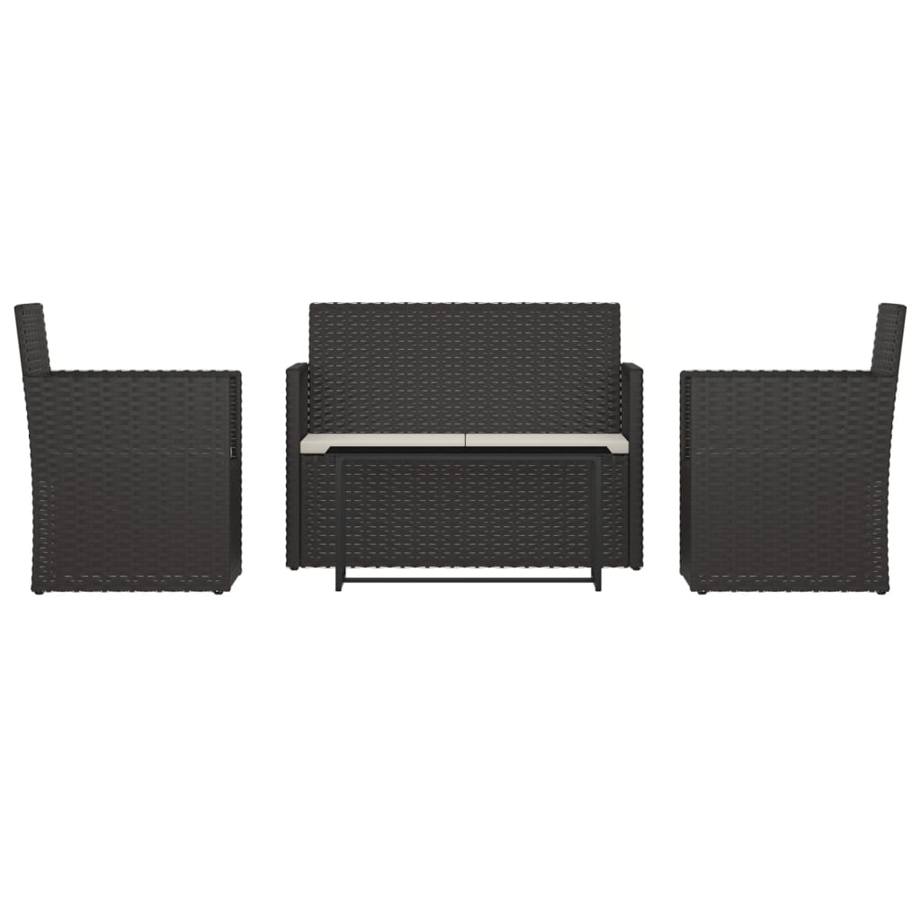4 Piece Outdoor Lounge Set with Cushions Poly Rattan Black