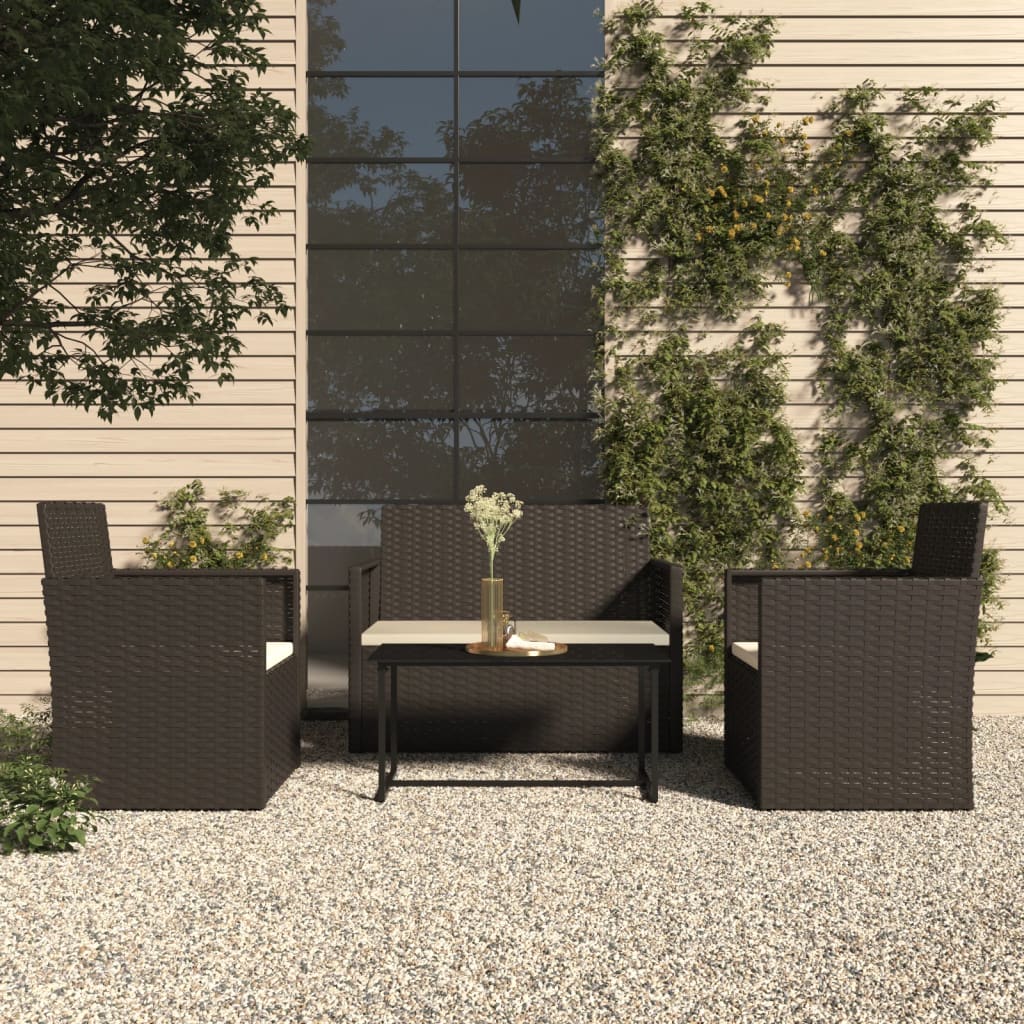4 Piece Outdoor Lounge Set with Cushions Poly Rattan Black