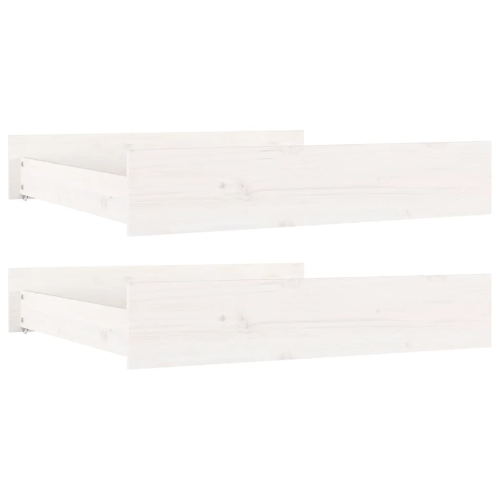 Bed Drawers 2 pcs White Solid Wood Pine
