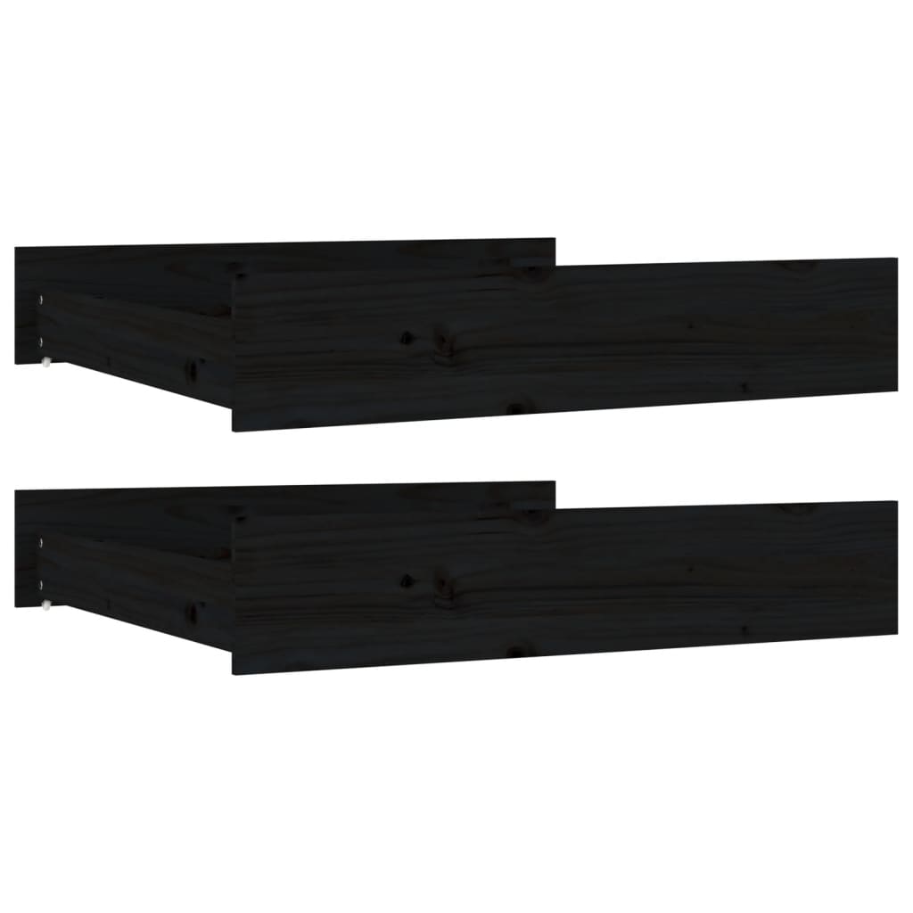 Bed Drawers 2 pcs Black Solid Wood Pine
