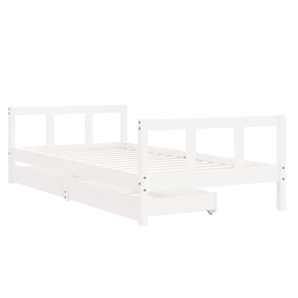 Kids Bed Frame with Drawers White 90x190 cm Solid Wood Pine