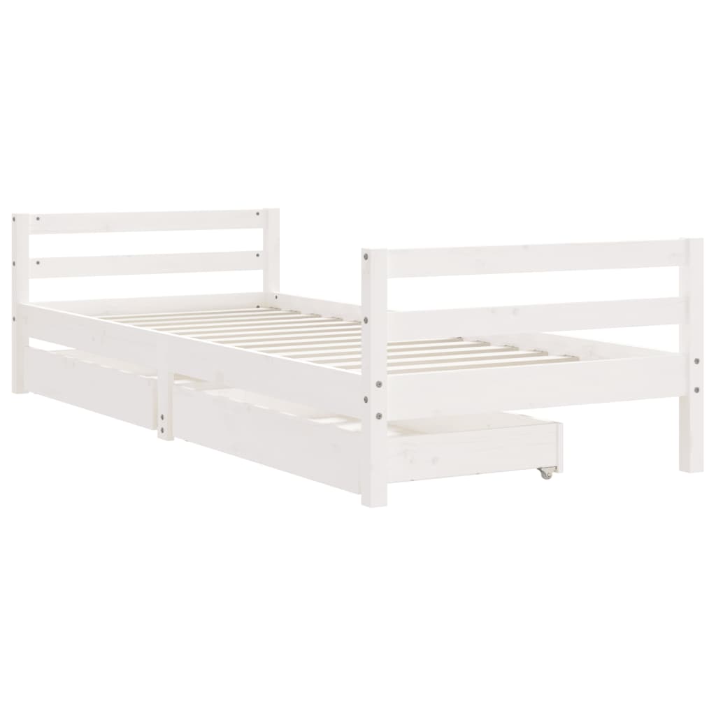 Kids Bed Frame with Drawers White 90x190 cm Solid Wood Pine