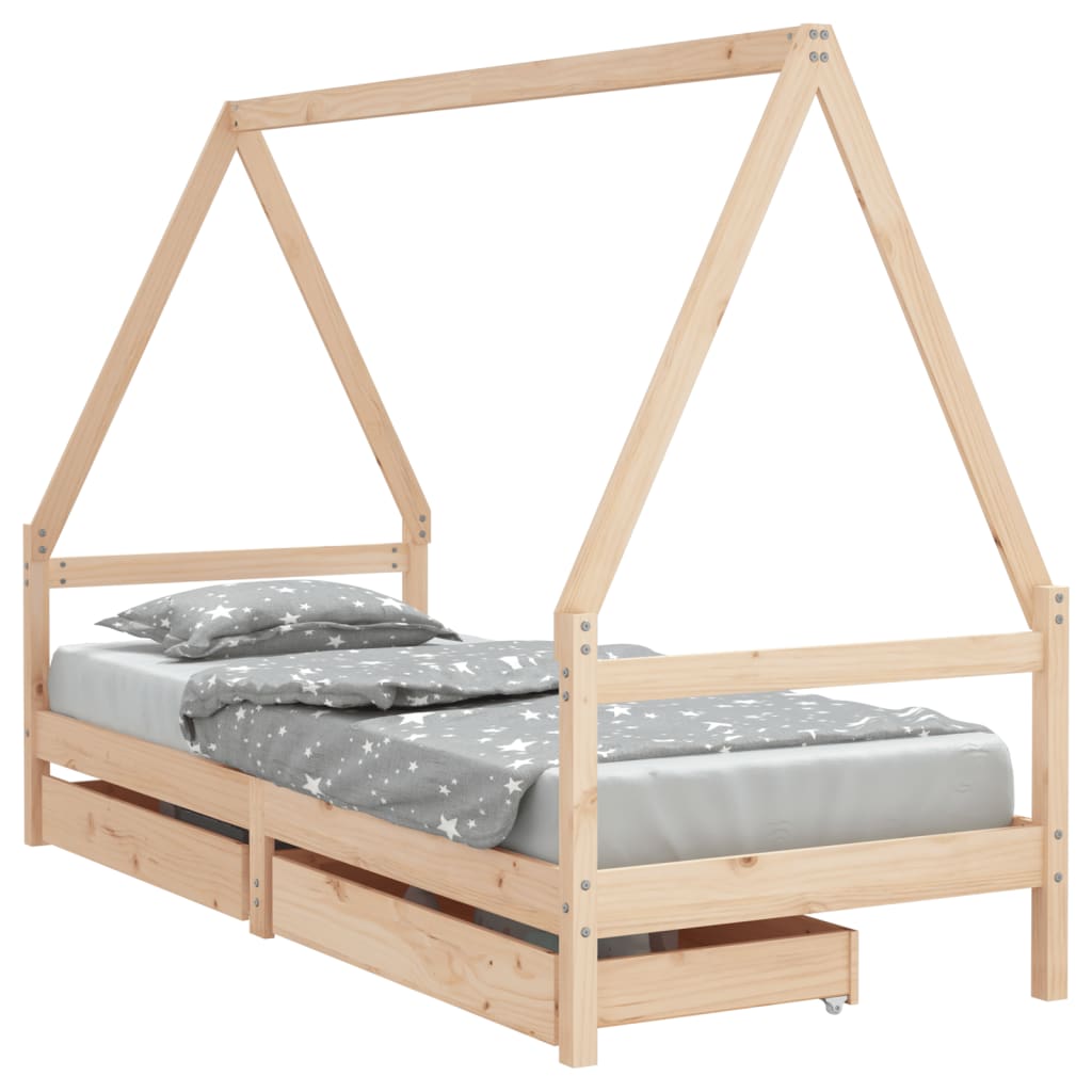 Kids Bed Frame with Drawers 90x190 cm Solid Wood Pine