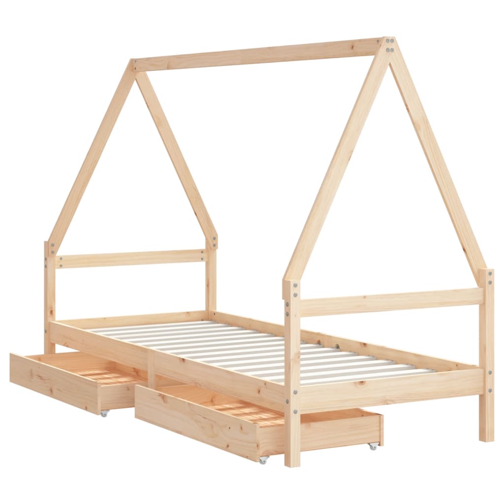 Kids Bed Frame with Drawers 90x190 cm Solid Wood Pine