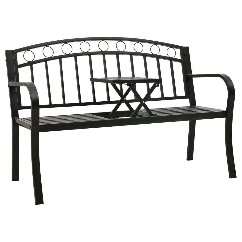 Garden Bench with Table Black 120 cm Steel