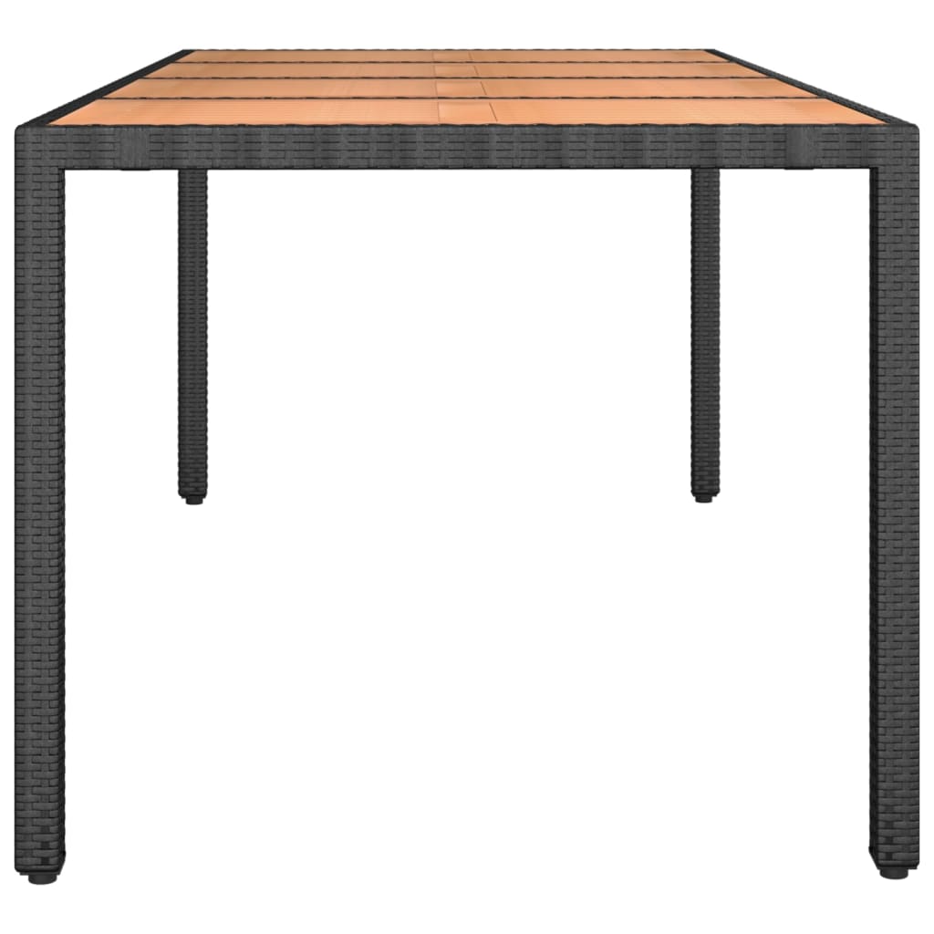 Garden Table with Wooden Top Black Poly Rattan&Solid Wood Acacia