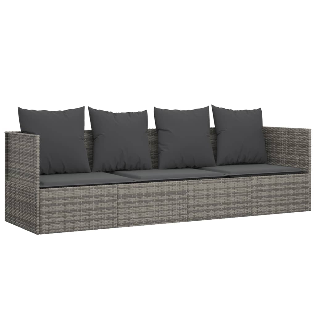 Outdoor Lounge Bed with Cushions Grey Poly Rattan
