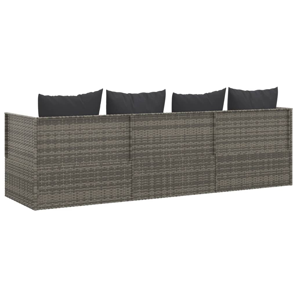 Outdoor Lounge Bed with Cushions Grey Poly Rattan