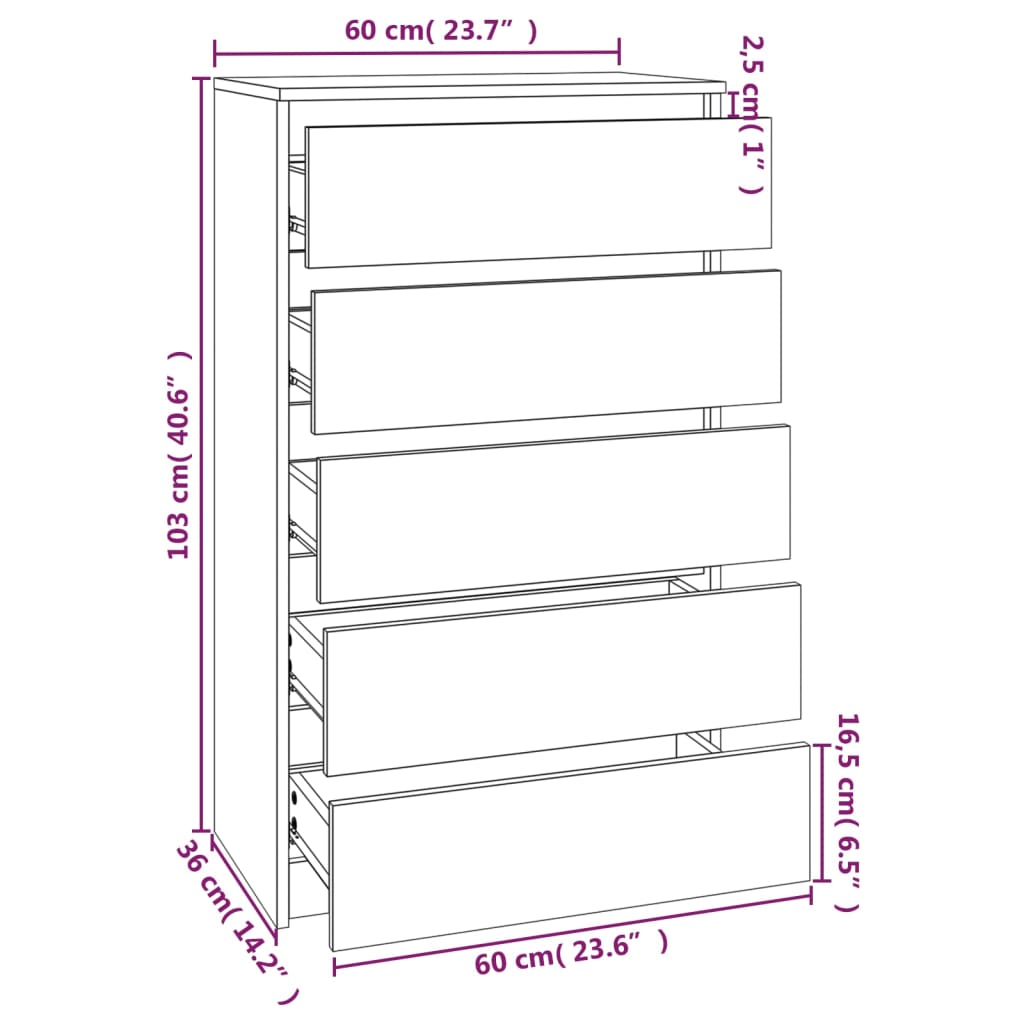 Drawer Cabinet Concrete Grey 60x36x103 cm Engineered Wood