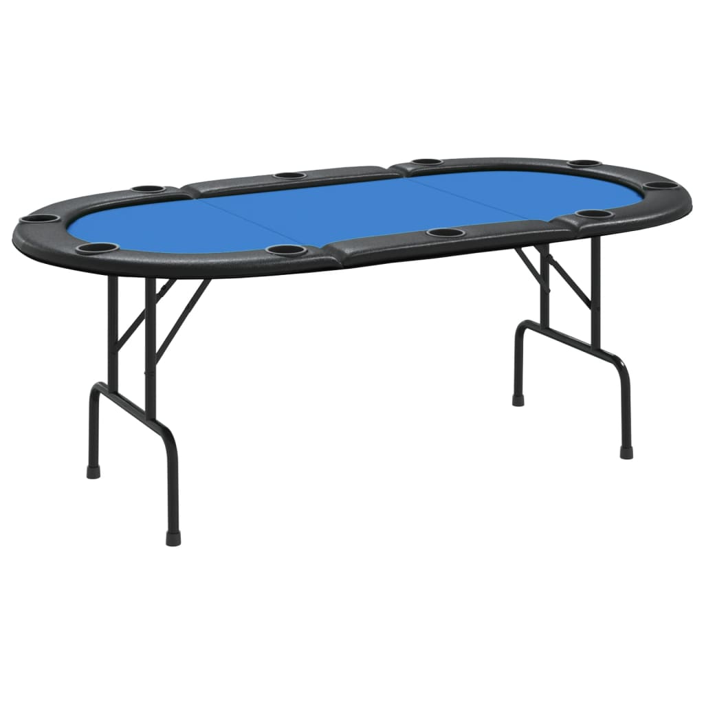 10-Player Folding Poker Table Blue 206x106x75 cm