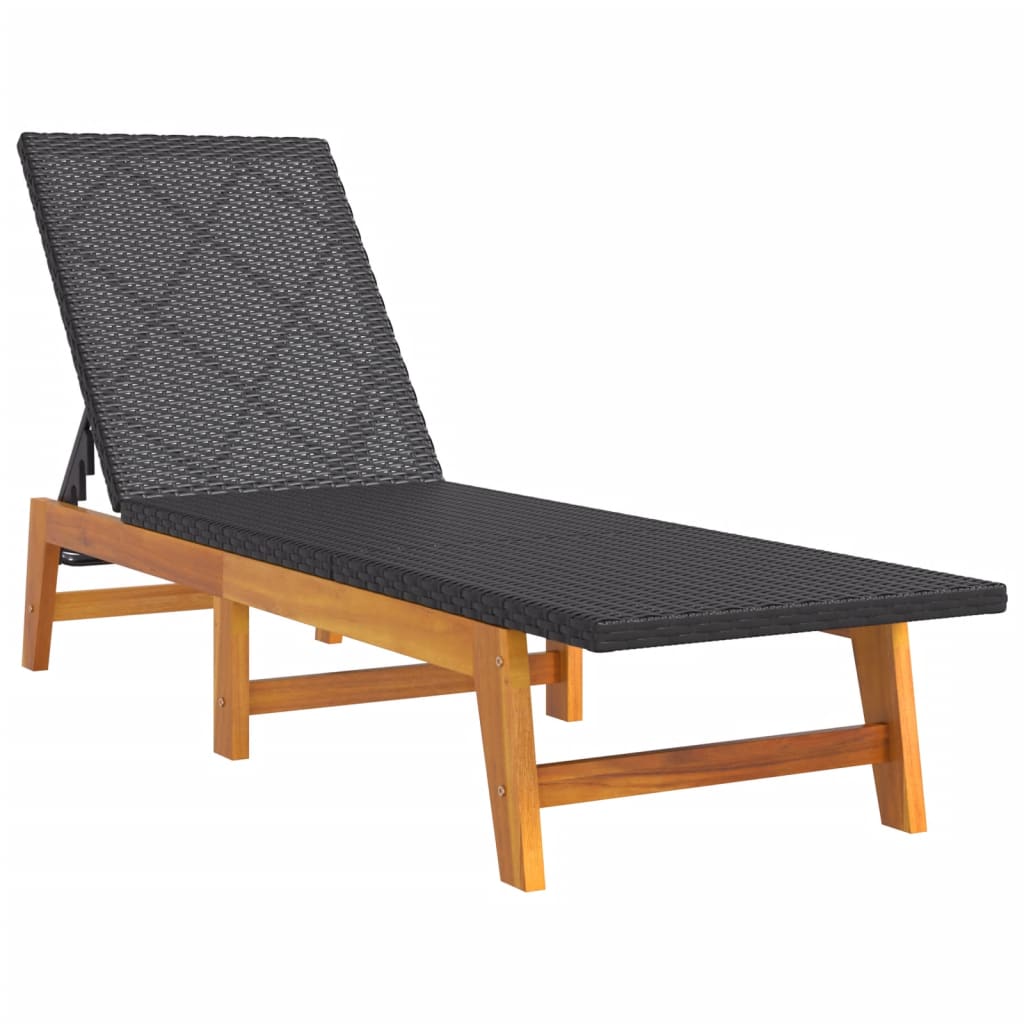 Sun Loungers 2 pcs Black and Brown Poly Rattan&Solid Wood Acacia