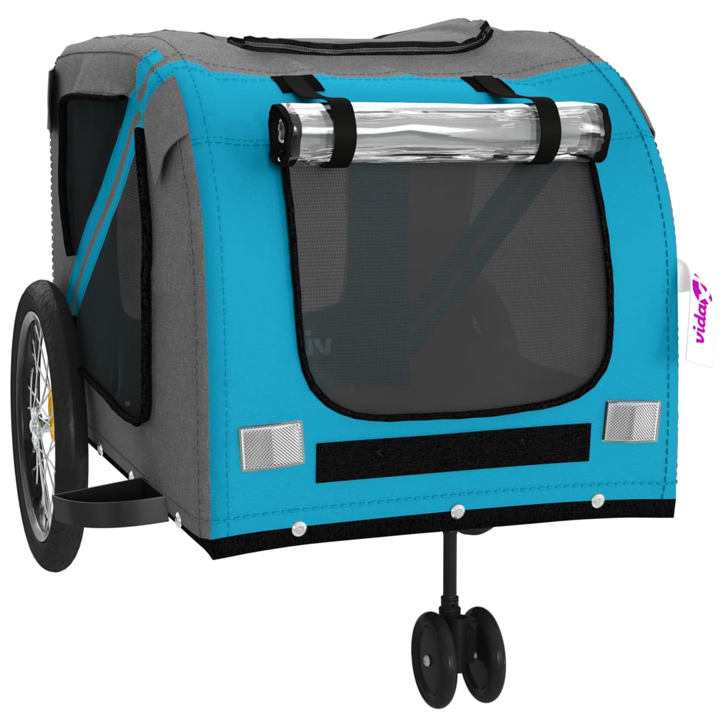 Pet Bike Trailer Blue and Grey Oxford Fabric and Iron