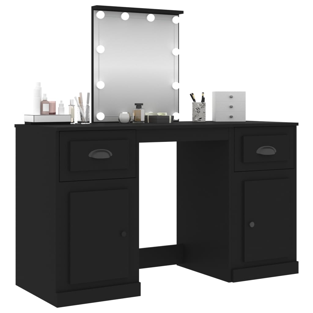 Dressing Table with LED Black 130x50x132.5 cm