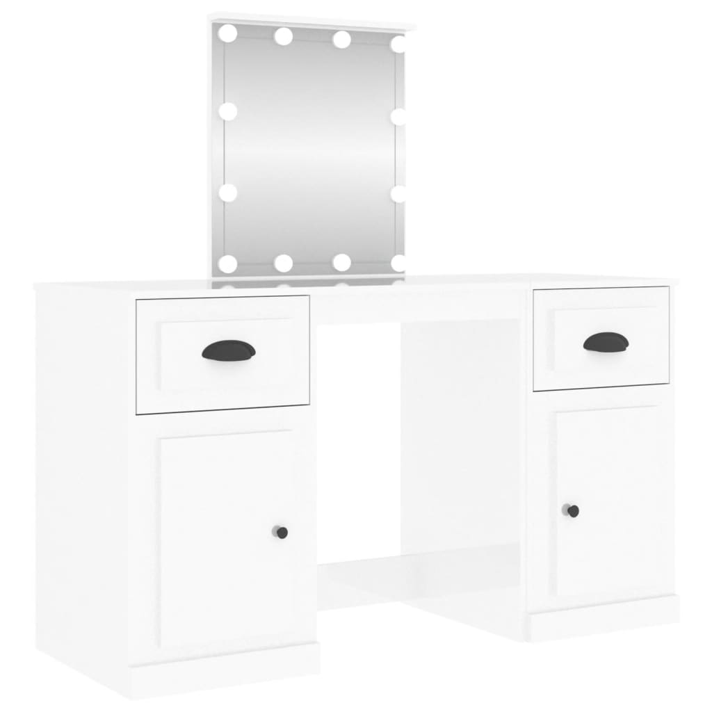Dressing Table with LED High Gloss White 130x50x132.5 cm
