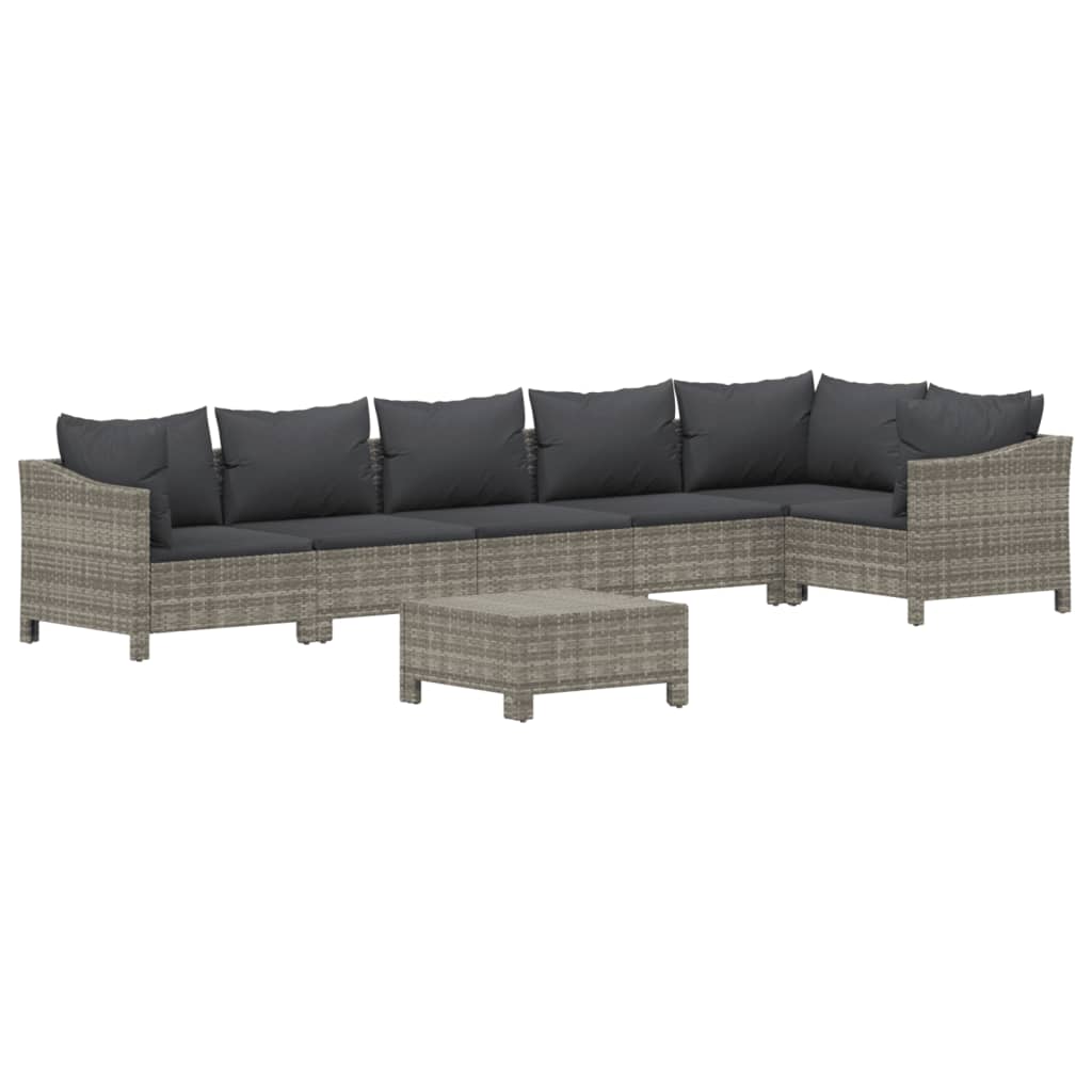 7 Piece Garden Lounge Set with Cushions Grey Poly Rattan