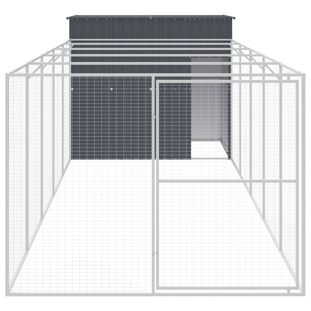 Dog House with Run Anthracite 214x661x181 cm Galvanised Steel