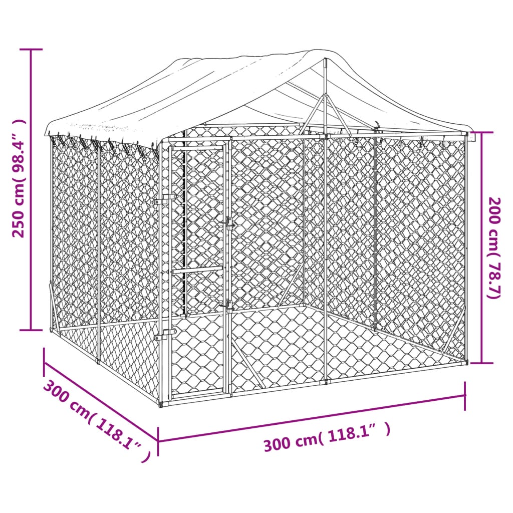 Outdoor Dog Kennel with Roof Silver 3x3x2.5 m Galvanised Steel